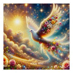 Fantasy Niedlich Pigeon Space Blume Poster