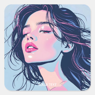 Fantasy Niedlich Pink Blue Girl Quadratischer Aufkleber