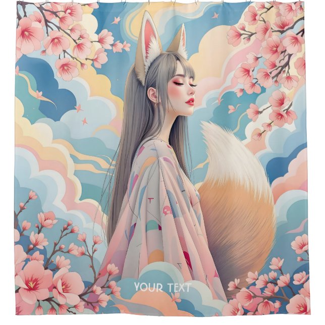 Fantasy Niedlich Pink Fox Lady Duschvorhang (Vorderseite)