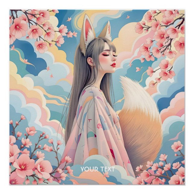 Fantasy Niedlich Pink Fox Lady Poster (Vorderseite)