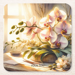 Fantasy Niedlich Pink Orchideen Wasserfarben Rechteckiger Pappuntersetzer