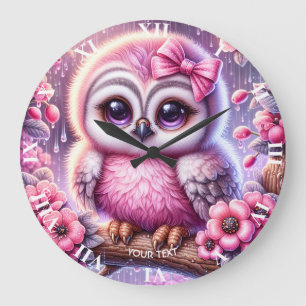 Fantasy Niedlich Pink Owl Sakura Große Wanduhr