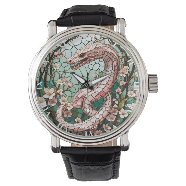 Fantasy Niedlich Pink Snake Sakura Armbanduhr (Vorderseite)