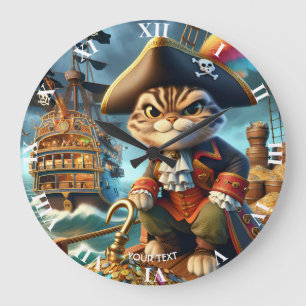 Fantasy Niedlich Pirate Cat Ship Große Wanduhr