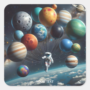 Fantasy Niedlich Planets Space Astronaut Quadratischer Aufkleber