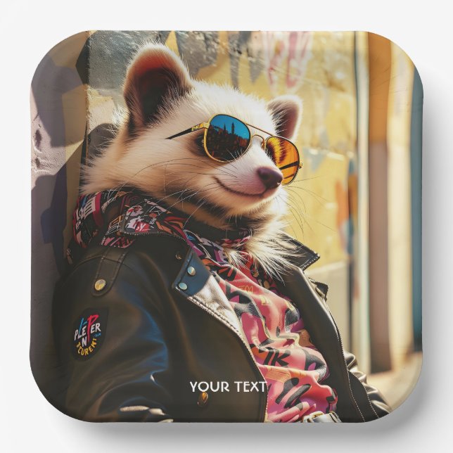 Fantasy Niedlich Possum Leather Jacket Pappteller (Vorderseite)