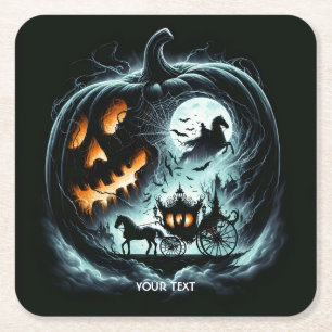 Fantasy Niedlich Pumpkin Horse Moon Rechteckiger Pappuntersetzer