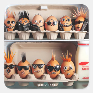 Fantasy Niedlich Punk Eggs Milk Quadratischer Aufkleber