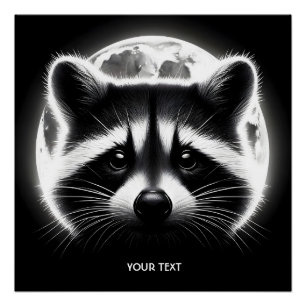 Fantasy Niedlich Racoon Face Moon Poster