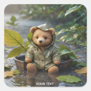 Fantasy Niedlich Rain Baby Bear Quadratischer Aufkleber