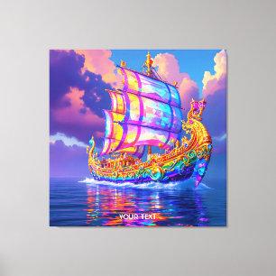 Fantasy Niedlich Rainbow Colors Ship Leinwanddruck