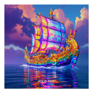 Fantasy Niedlich Rainbow Colors Ship Poster