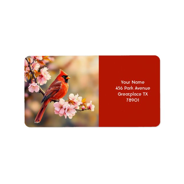 Fantasy Niedlich Red Bird Cherry Adressaufkleber (Vorne)