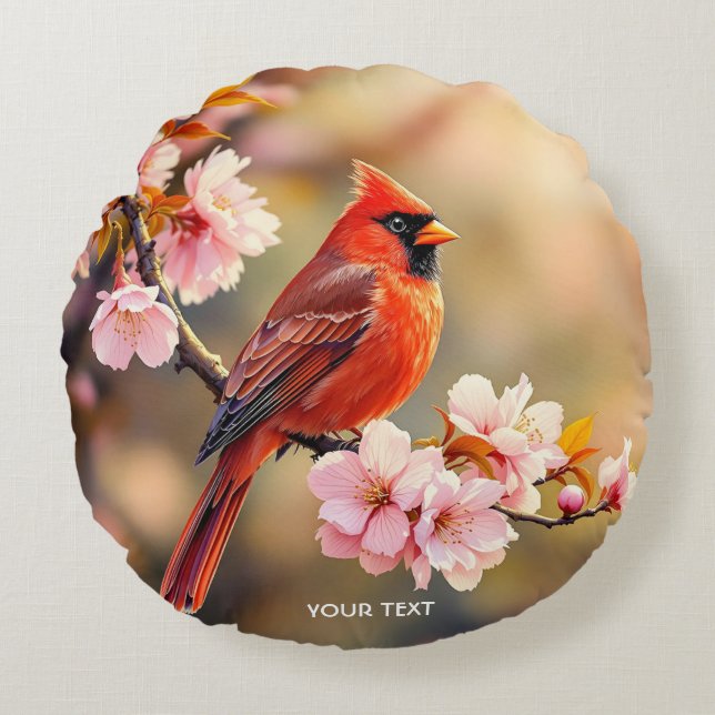 Fantasy Niedlich Red Bird Cherry Rundes Kissen (Vorderseite)