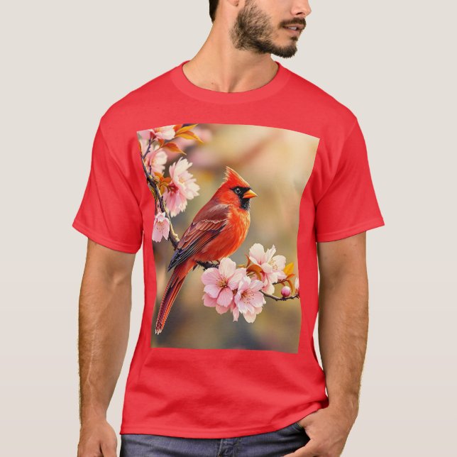 Fantasy Niedlich Red Bird Cherry T-Shirt (Vorderseite)
