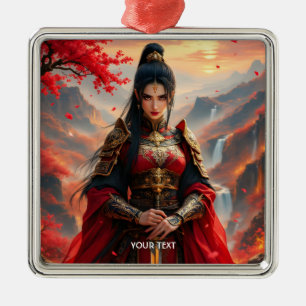 Fantasy Niedlich Red Female Samurai Ornament Aus Metall