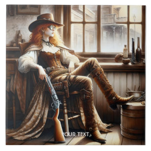 Fantasy Niedlich Red Hair Cowgirl Fliese