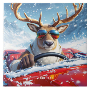 Fantasy Niedlich Rentier Car Winter Fliese