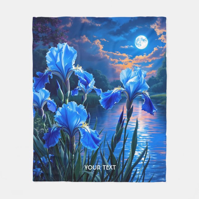 Fantasy Niedlich River Blue Irises Fleecedecke (Vorderseite)