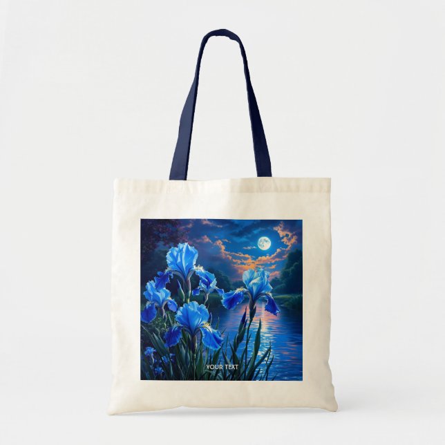 Fantasy Niedlich River Blue Irises Tragetasche (Vorne)