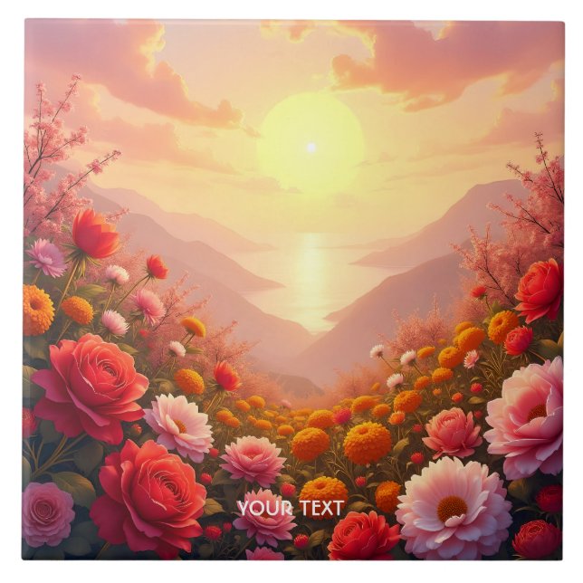 Fantasy Niedlich River Blume Sunset Fliese (Vorderseite)
