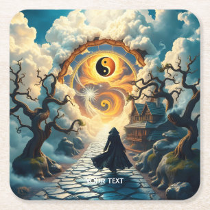 Fantasy Niedlich Road Trees Man Rechteckiger Pappuntersetzer