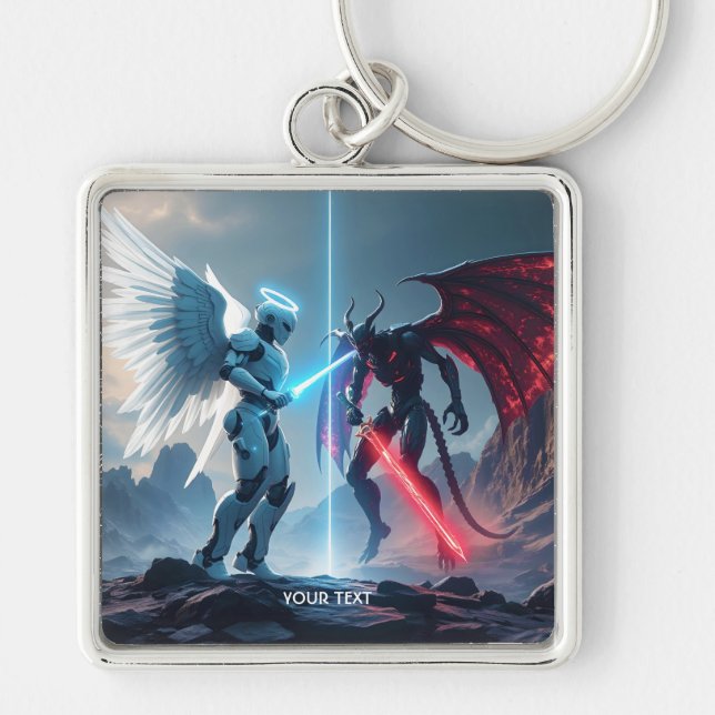 Fantasy Niedlich Robot Demon Fighting Schlüsselanhänger (Vorne)