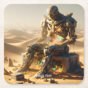 Fantasy Niedlich Rusty Robot Wüste Rechteckiger Pappuntersetzer