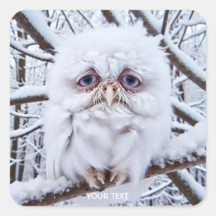 Fantasy Niedlich Sad Owl Winter Quadratischer Aufkleber