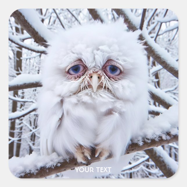 Fantasy Niedlich Sad Owl Winter Quadratischer Aufkleber (Vorderseite)