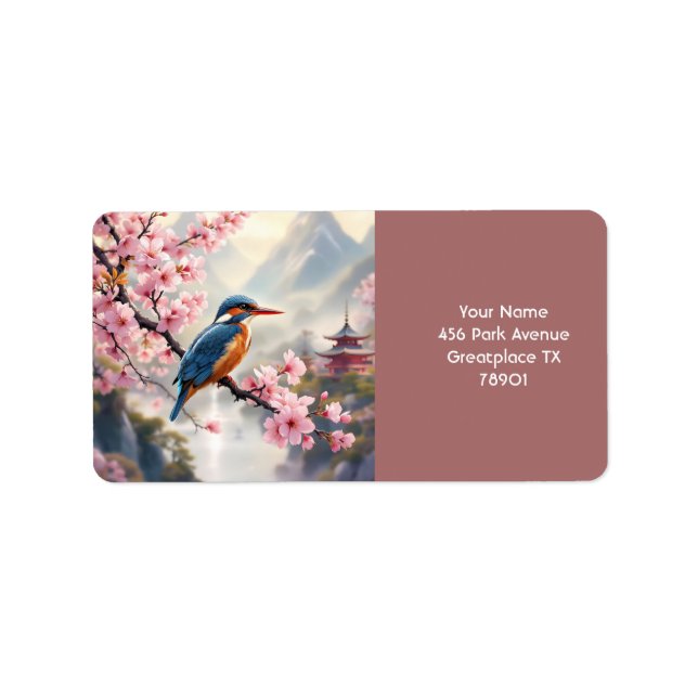 Fantasy Niedlich Sakura Bird Blue Adressaufkleber (Vorne)