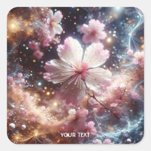 Fantasy Niedlich Sakura Pink Blume Quadratischer Aufkleber