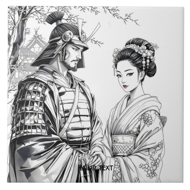 Fantasy Niedlich Samurai Geisha Pencil Fliese (Vorderseite)