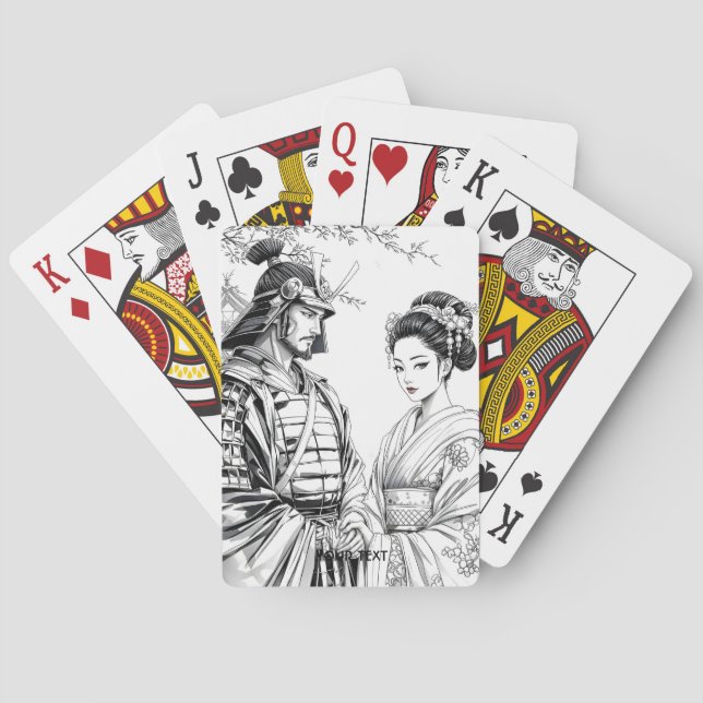 Fantasy Niedlich Samurai Geisha Pencil Spielkarten (Rückseite)
