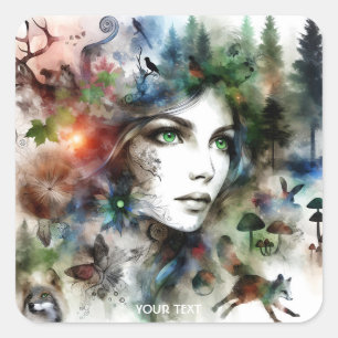 Fantasy Niedlich Schöne Waldkreatur Quadratischer Aufkleber