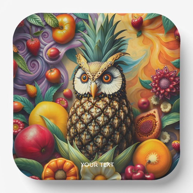 Fantasy Niedlich Serene Ananas Owl Pappteller (Vorderseite)