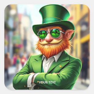 Fantasy Niedlich Sharp Dressed Leprechaun Quadratischer Aufkleber