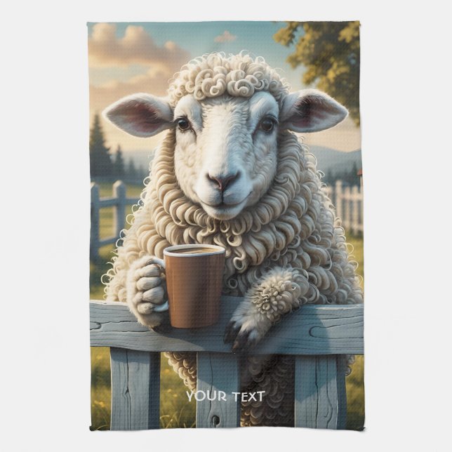 Fantasy Niedlich Sheep Coffee Abend Geschirrtuch (Vertikal)