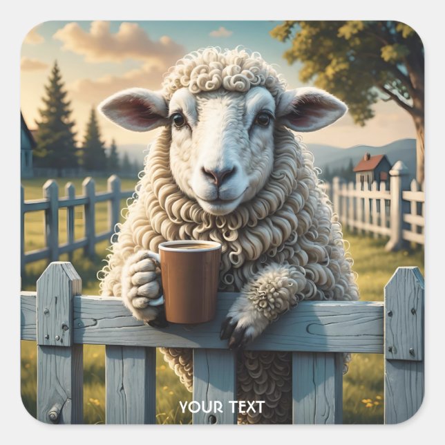 Fantasy Niedlich Sheep Coffee Abend Quadratischer Aufkleber (Vorderseite)