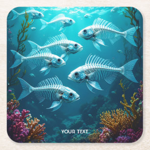 Fantasy Niedlich Skeletts Fischschule Rechteckiger Pappuntersetzer