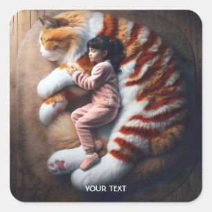 Fantasy Niedlich Sleeping Cat Girl Quadratischer Aufkleber
