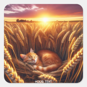 Fantasy Niedlich Sleeping Cat Wheat Quadratischer Aufkleber