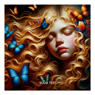 Fantasy Niedlich Sleeping Girl Butterfys Poster