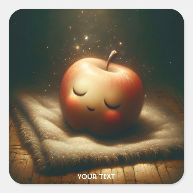 Fantasy Niedlich Sleeping Red Apple Quadratischer Aufkleber (Vorderseite)