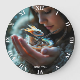 Fantasy Niedlich Small Baby Dragon Große Wanduhr