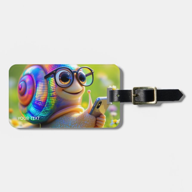 Fantasy Niedlich Snail Phone Blume Gepäckanhänger (Vorderseite horizontal)