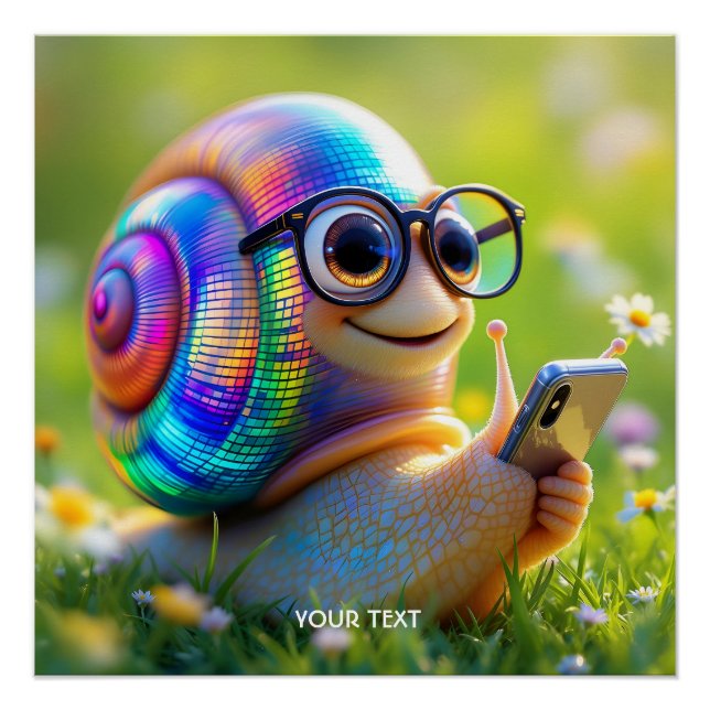 Fantasy Niedlich Snail Phone Blume Poster (Vorderseite)