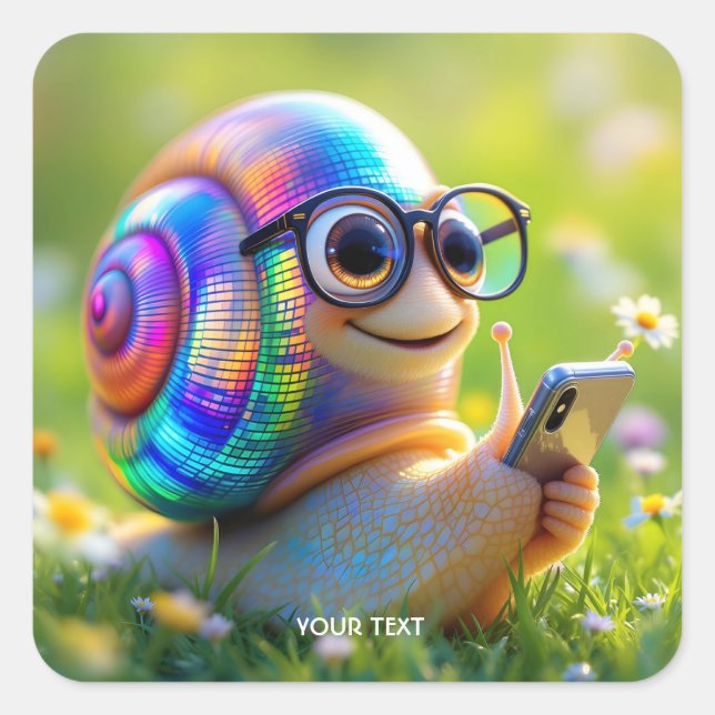 Fantasy Niedlich Snail Phone Blume Quadratischer Aufkleber (Vorderseite)