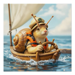 Fantasy Niedlich Snail Steering Sailboat Poster