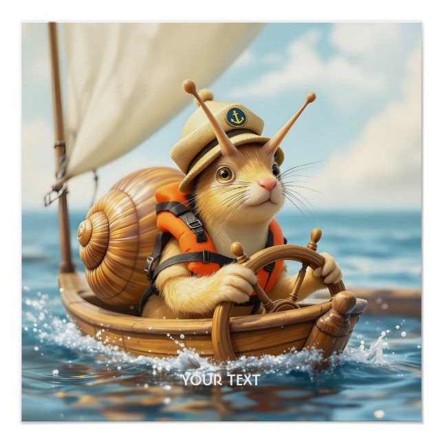 Fantasy Niedlich Snail Steering Sailboat Poster (Vorderseite)